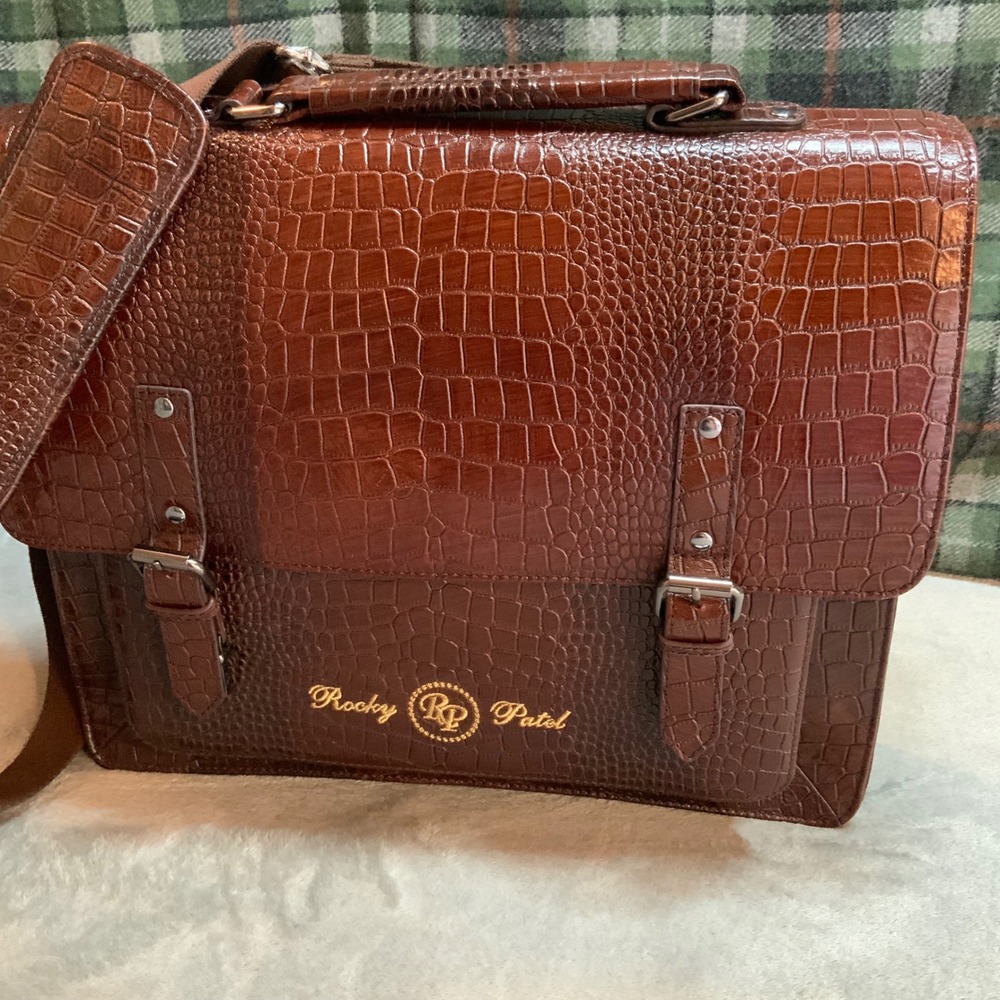 Rocky Patel Mens Brown Croc Embossed Leather Messenger Bag Briefcase Satchel - Picture 2 of 12